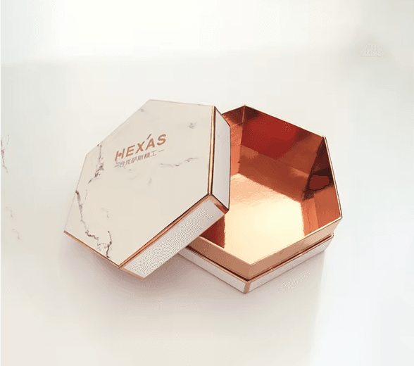 Side view of cosmetic hexagon box