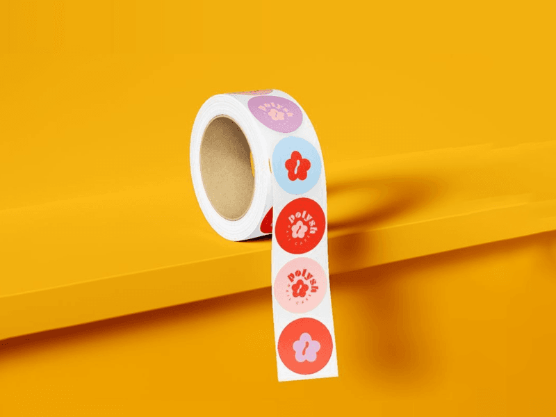 Business labels on a product box