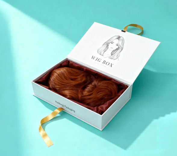 Side view of luxury hair extension packaging