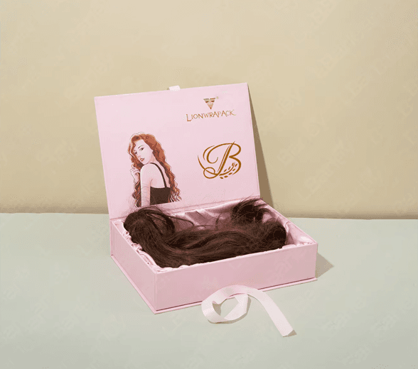 Inside view of luxury hair extension packaging