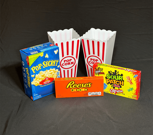 Side view of movie theater candy box