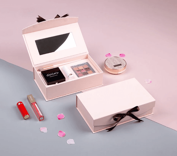 Inside view of makeup tool box