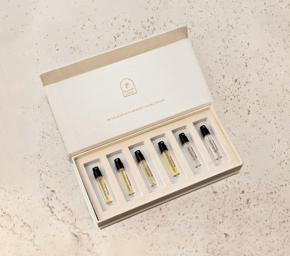 Perfume display box on a counter