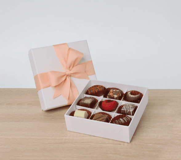 Side view of small chocolate box