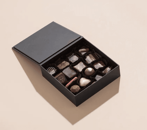 Inside view of small chocolate box